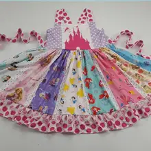 Летнее платье принцессы с рукавами и изображением замка для девочек; платье большого размера; изысканное платье с замком