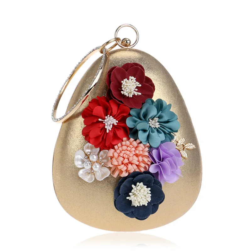 

Women's Evening Clutch Bag with Satin Flowers and Pearls, Beaded Evening Handbag for Dating and Party, Chain Bag