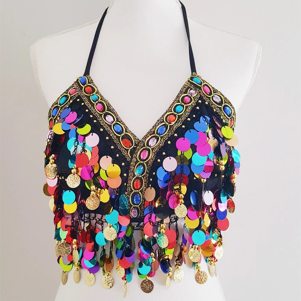 

BOHO Sequin Tassel Mermaid Mirror Body Chains Harness Bralette Bralet Crop Tops For Sexy Women Ladies Shiny Multicolor Tank Tops