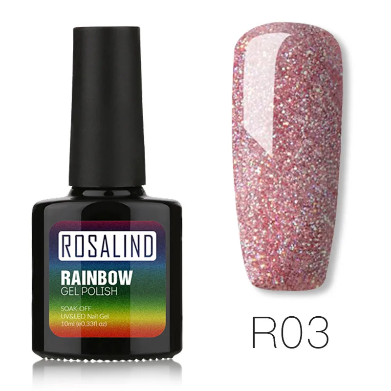 ROSALIND UV Gel Nail Polish Rainbow Shimmer Hybrid Lacquer Top Coat Set For Nail Art Manicure UV Gel Varnish Nail Gel Lak - Цвет: R03