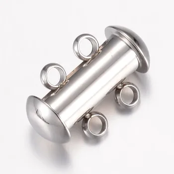 

PandaHall 1pc 15x10x6.5mm 304 Stainless Steel Slide Lock Clasps for Jewelry Component Discount Sale, 2 Strands, 4 Holes, Tube