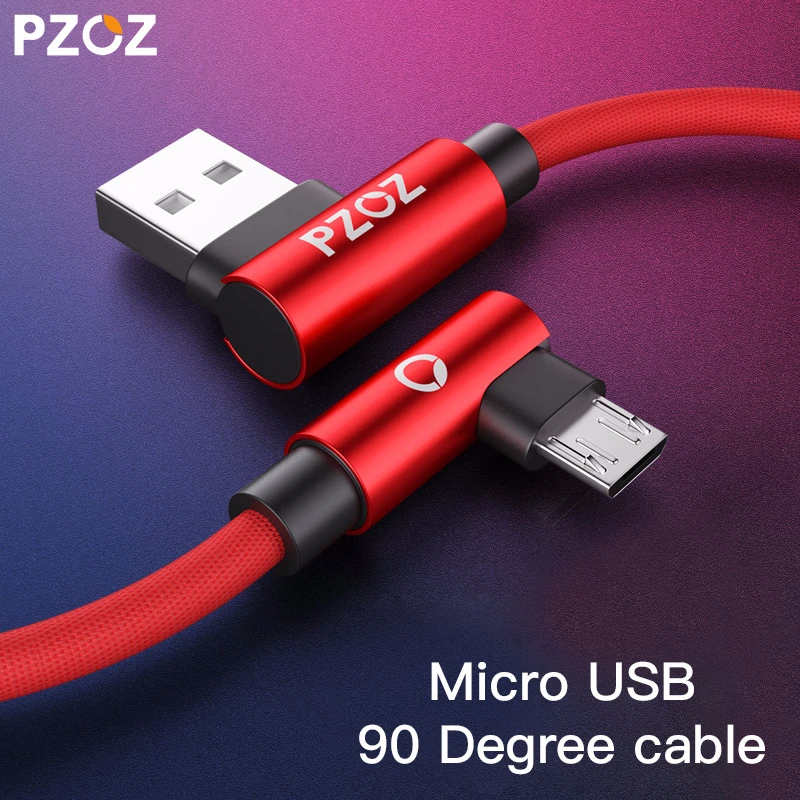 

PZOZ Fast Charging Micro usb cable 90 Degree Micro usb charger Microusb cord data For xiaomi redmi huawei Tablet cable micro usb