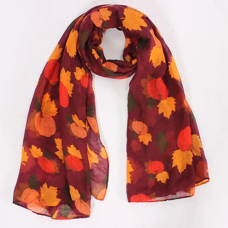 

2018 Newest Halloween Scarf Shawl Pumpkin And Maple Print Scarves Wrap Hijab 2 Color 10pcs/LOT Free Shipping