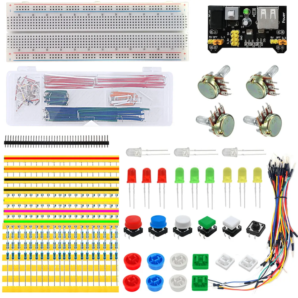 

Keyes Breadboard Board + dupont cables + Resistors + LEDs kit B1 for Arduino