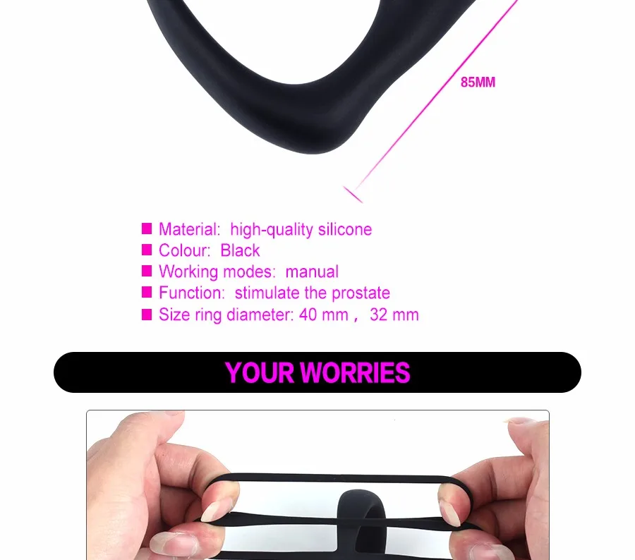 LURE Silicone Double loop anal plug dilators Male Prostate Massager Cock Ring Sex Toys Butt Plug for Men gay Adult Erotic shop 9