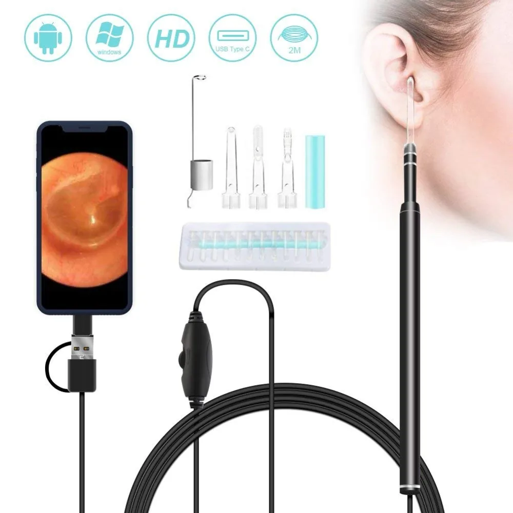 HD 1.3MP In-Ear ложка ухо эндоскоп камера для Android смартфон визуальный ушной выбор Otoscope бороскоп забота о здоровье 720 P