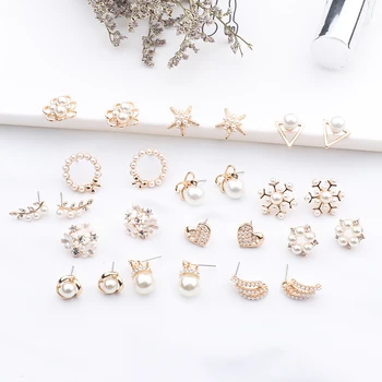 

2019 New Fashion Women Cute Simulated Pearl Beads Flower Stud Earrings Lovely Starfish Heart Korean Pendientes Elegant Jewelry