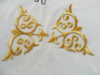 

gold silvery embroidered iron on patches for clothing slim gold lace trim for garment decoration