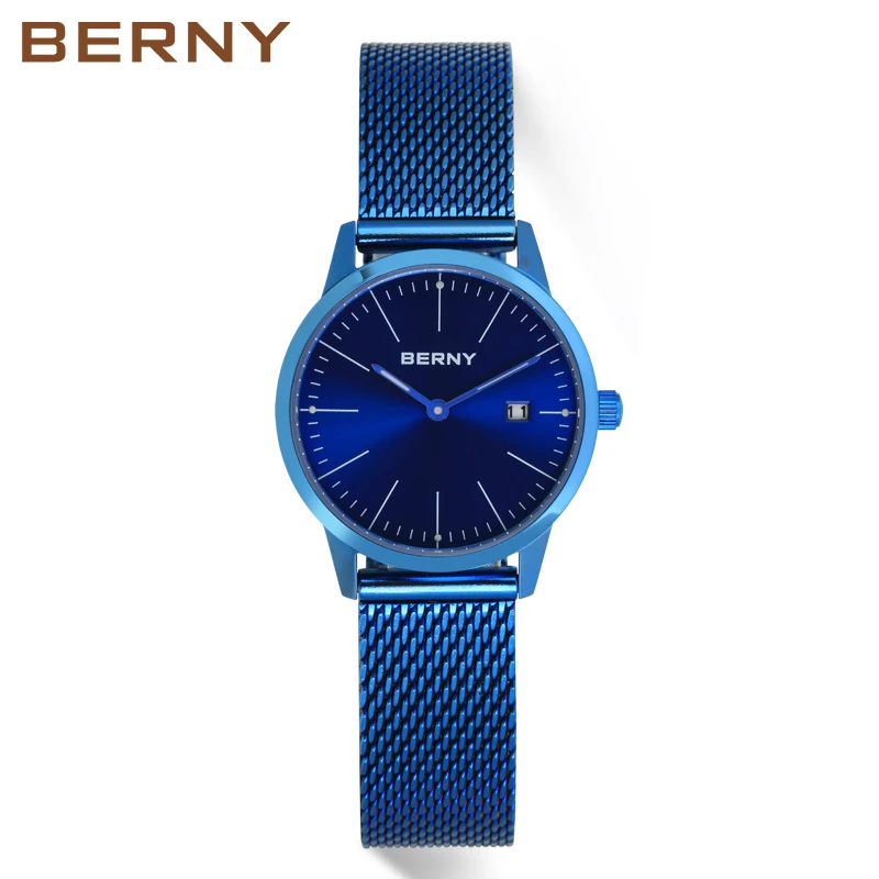 Berny Новое поступление Кварцевые relogio feminino Часы montre femme женщина сталь сетки наручные часы для женщин