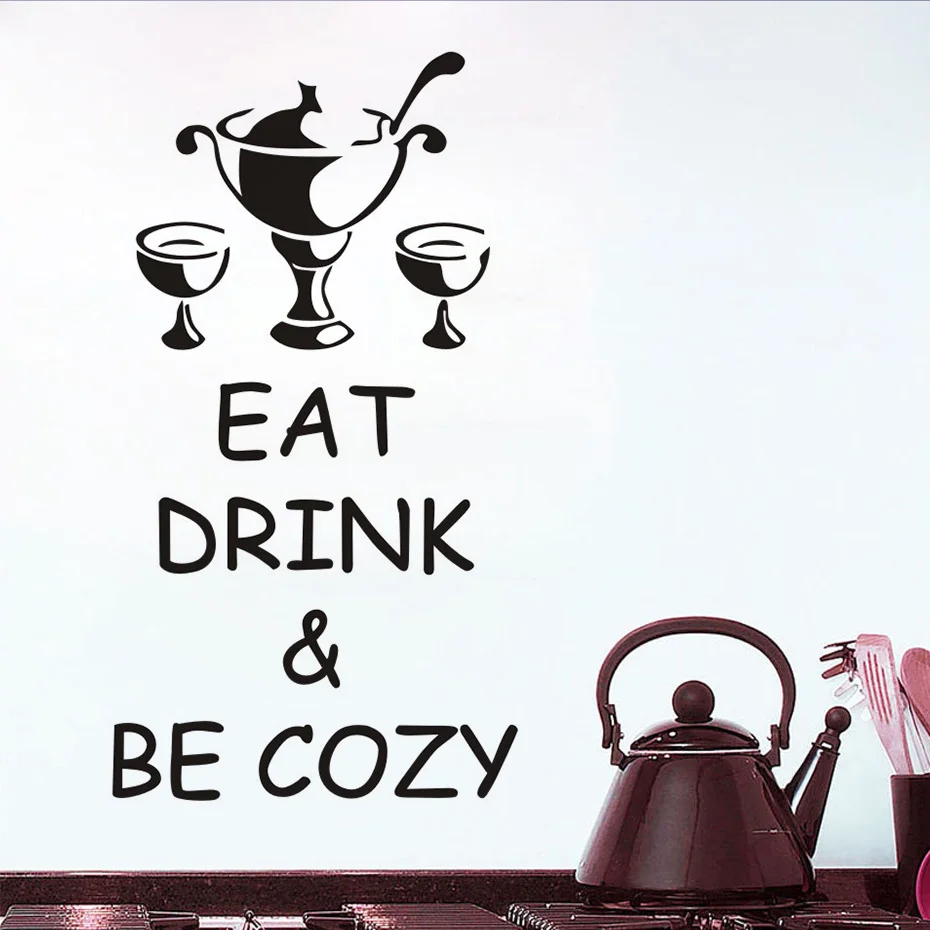 Eat Drink And Be Cozy Wine Glasses Wall Sticker Home Removable Decal