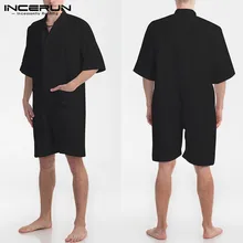 INCERUN мужские комбинезоны хлопковый комбинезон на пуговицах однотонные свободные карманы повседневные брюки пляжный костюм мужские комбинезоны большого размера