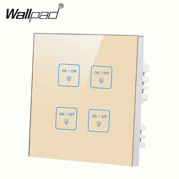 

New Luxury Glass Gold 4 gangs 2 way touch light wall switch LED Smart touch screen switch Free Customize Switch