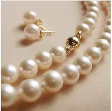Women Gift Freshwater Genuine 8-9mm free shipping natural white freshwater cultured pearl beads necklace earring high quality je