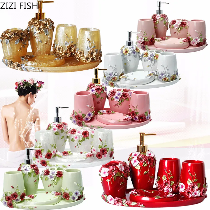 5pcs 6pcs/set Resin Bathroom Accessories Sets/Dispensers/Dishes/Toothpaste Holders/tray/Bathroom Tumblers/Bathroom Products 5pcs 6pcs/set Resin Bathroom Accessories Sets/Dispensers/Dishes/Toothpaste Holders/tray/Bathroom Tumblers/Bathroom Products