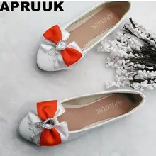 Оранжевый, белый Бабочка-узел бантом Повседневная Женская обувь на плоской подошве с бантиком женские весна-осень квартиры Быстрая