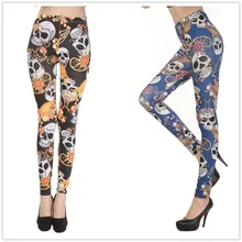 Pirate Jewelry Skeleton Print Polyester Leggings For Female Fashion Slim Fitness Pants Mid Waist Milk Silk Ankle-Length Legging