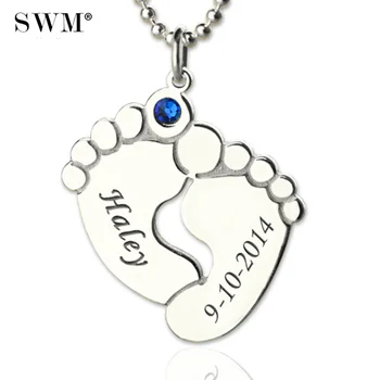 

Lovely Baby Feet Charms Necklace Women's Jewelry Custom Necklaces Birth Stone Colar Collier Pendant Chains Gift to Mom Kids