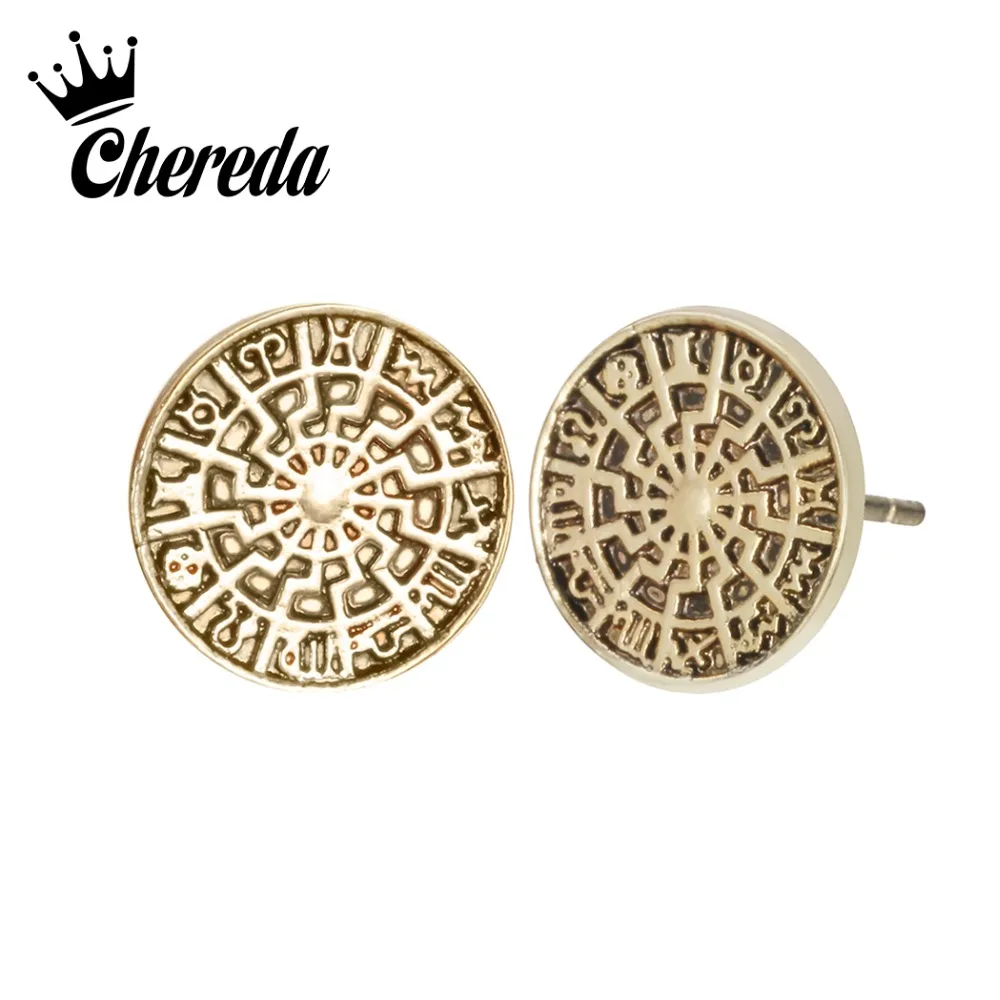 

Chereda Norse Viking Ear Stud Geometric Rune Circle Stud Earrings Jewelry constellation Earrings Post for Women Male Earring