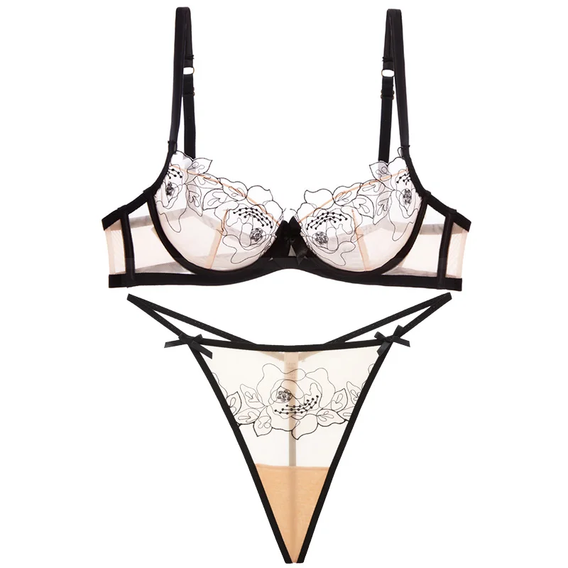 French lingerie t-t pantsuit female bra lace mesh embroidery sexy transparent ultrathin bra French lingerie t-t pantsuit female bra lace mesh embroidery sexy transparent ultrathin bra