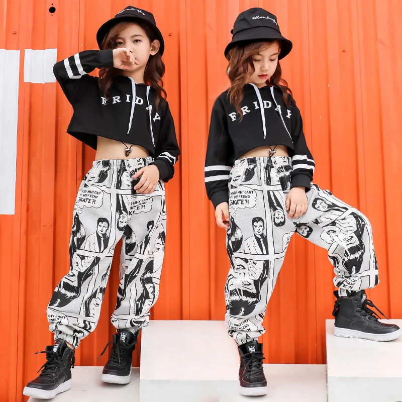 Girls Hip Hop Dance Clothes Ballroom Costumes for Kids Fashion Jazz Hoodies Performance Shows Dancing Clothing Stage Costume