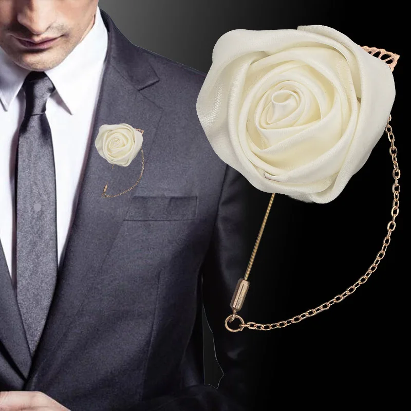 

MissRDress Wedding Corsage Golden Leaf Chain Groom Brooch Boutonniere Ivory Groomsmen Boutonniere For Wedding Decoration JKx5