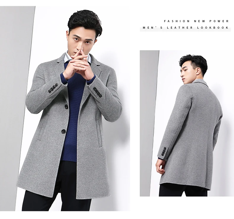 AYUNSUE Mens Coat Long Jacket Wool Coat Men Double Face Woolen Overcoat ...