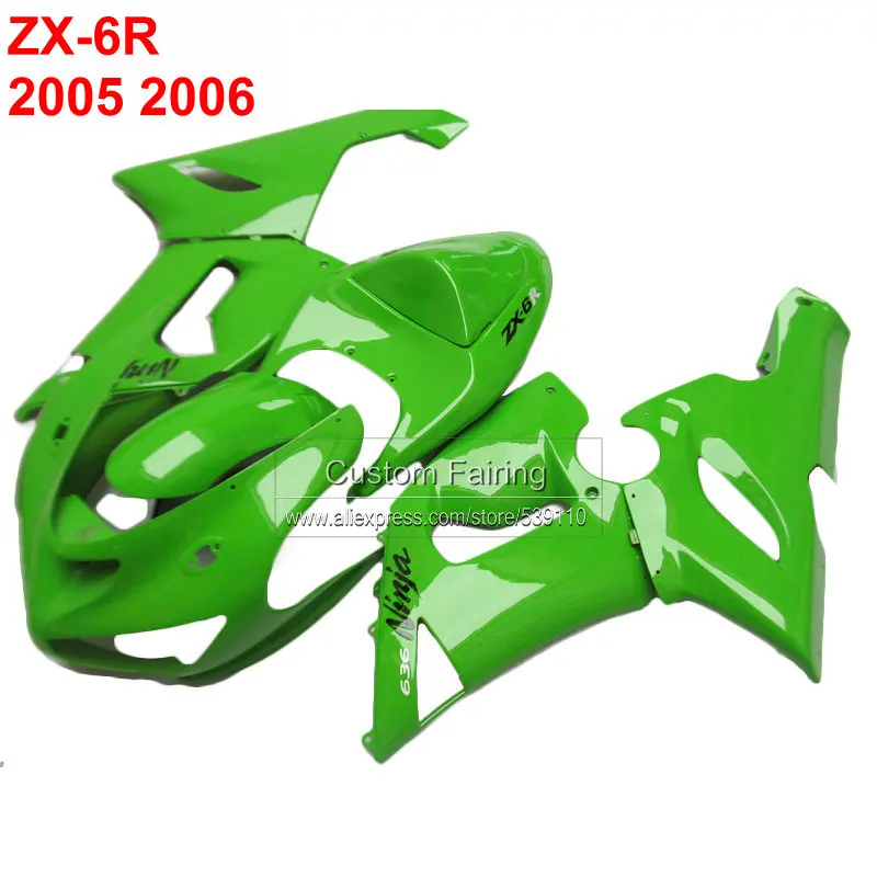 Зеленый мотоцикл Обтекатели для Кавасаки zx6r zx 6r Ninja 05 06 2005 2006 все глянцевый зеленый комплект RG51