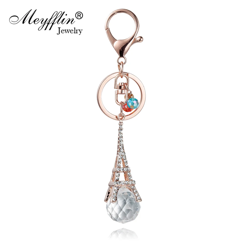 

Meyfflin Crystal Keychain Alloy Keyring For Women Party Gift Charms Gold Color Tower Ball Key chains llavero Fashion Jewelry