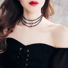 Новое поступление женские Чокеры ожерелье s трендовые бусы ожерелье трехслойное сексуальное черное ключица корейский чокер короткое ожерелье