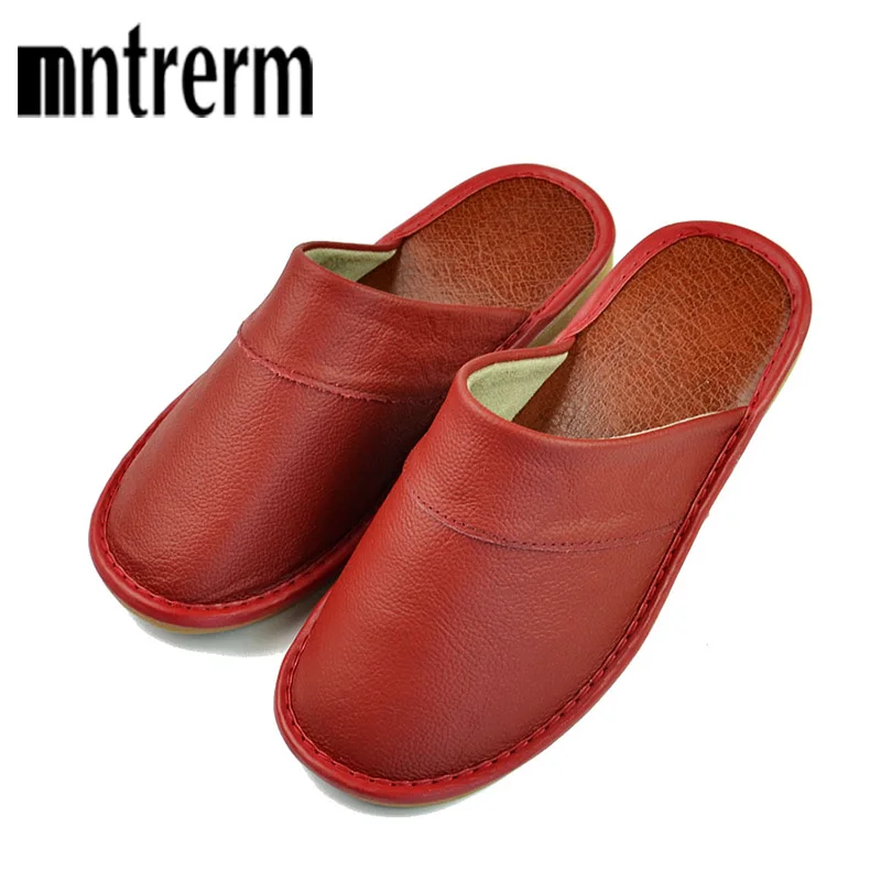 Mntrerm/Новинка года; женские тапочки из натуральной кожи; сезон весна-осень; домашние тапочки; женская обувь высокого качества; домашняя обувь на плоской подошве - Цвет: 518-Red