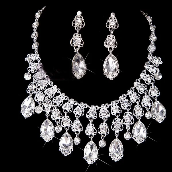Bridal Austrian Crystal Necklace and Earrings Jewelry Set Gifts fit with Wedding Dress (10)