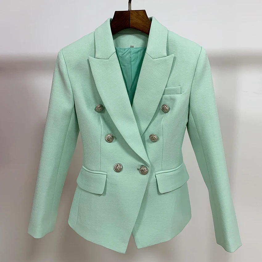 

EXCELLENT QUALITY Stylish 2019 Designer Blazer for Women Double Breasted Lion Buttons Career Blazer Jacket