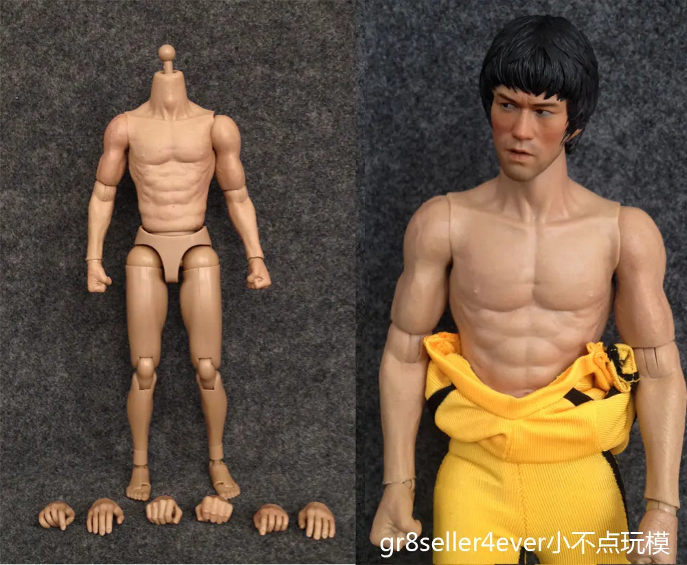 

1/6 Scale Asian Male Muscular Figure Body fit Bruce Lee head sculpt hot toys
