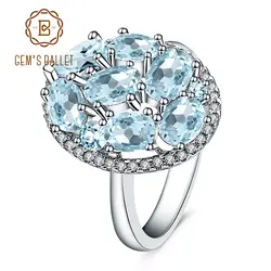 Жемчужное балетное серебряное кольцо из натуральной 925 пробы 3.8Ct с натуральным небесно-голубым топазом, кольцо с драгоценным камнем для