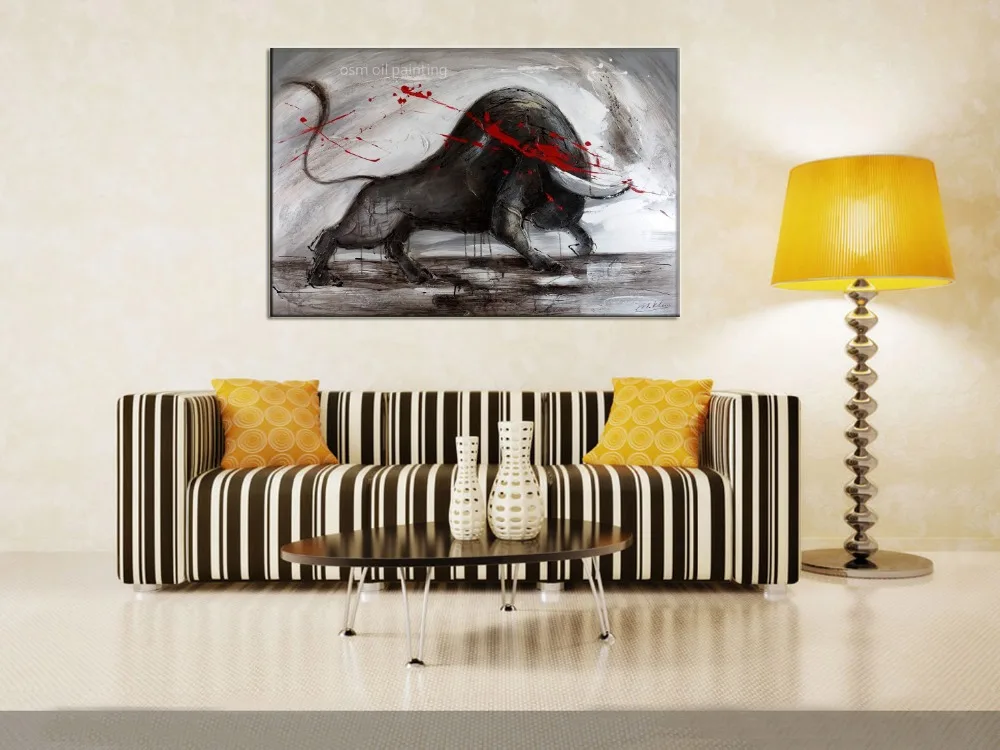 Hand-painted Modern Abstract Spain Animal Strong Soldier Bull Oil Painting on Canvas Wall Cow Pictures Decorative Home or Hotel | Дом и сад