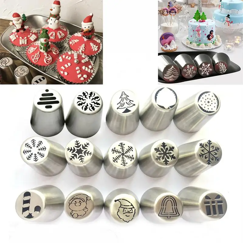 

Christmas Decorating Metal Cream Nozzle Tips Tree Snowflake Santa Claus Reusable Stainless Steel One-piece Cream Decorating Tool