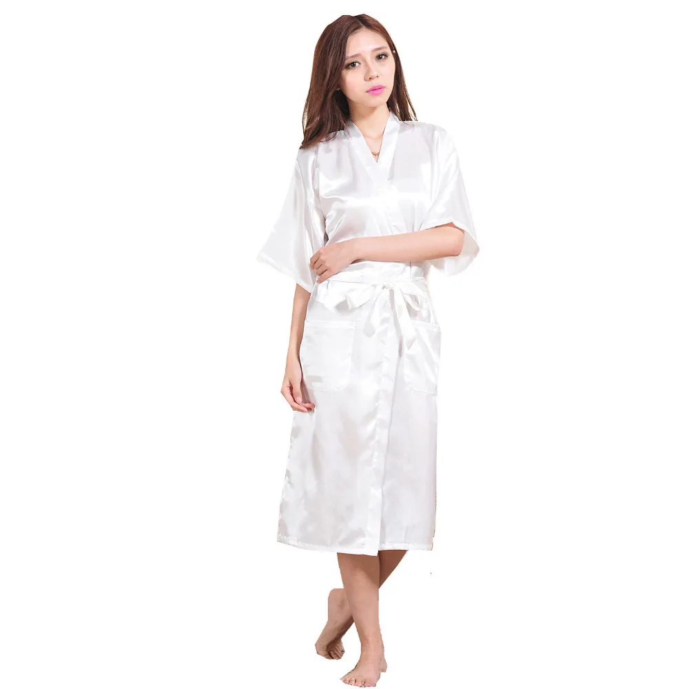 New Women Satin Kimono Robes Bridesmaids Robe Solid Robe Long Kimono