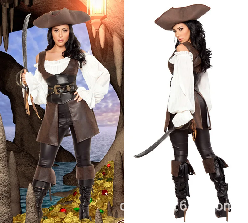 Fantasia Pirata Caribe Feminina Cavaleiro Adulto Jogo COS Azul Halloween -  Corre Que Ta Baratinho