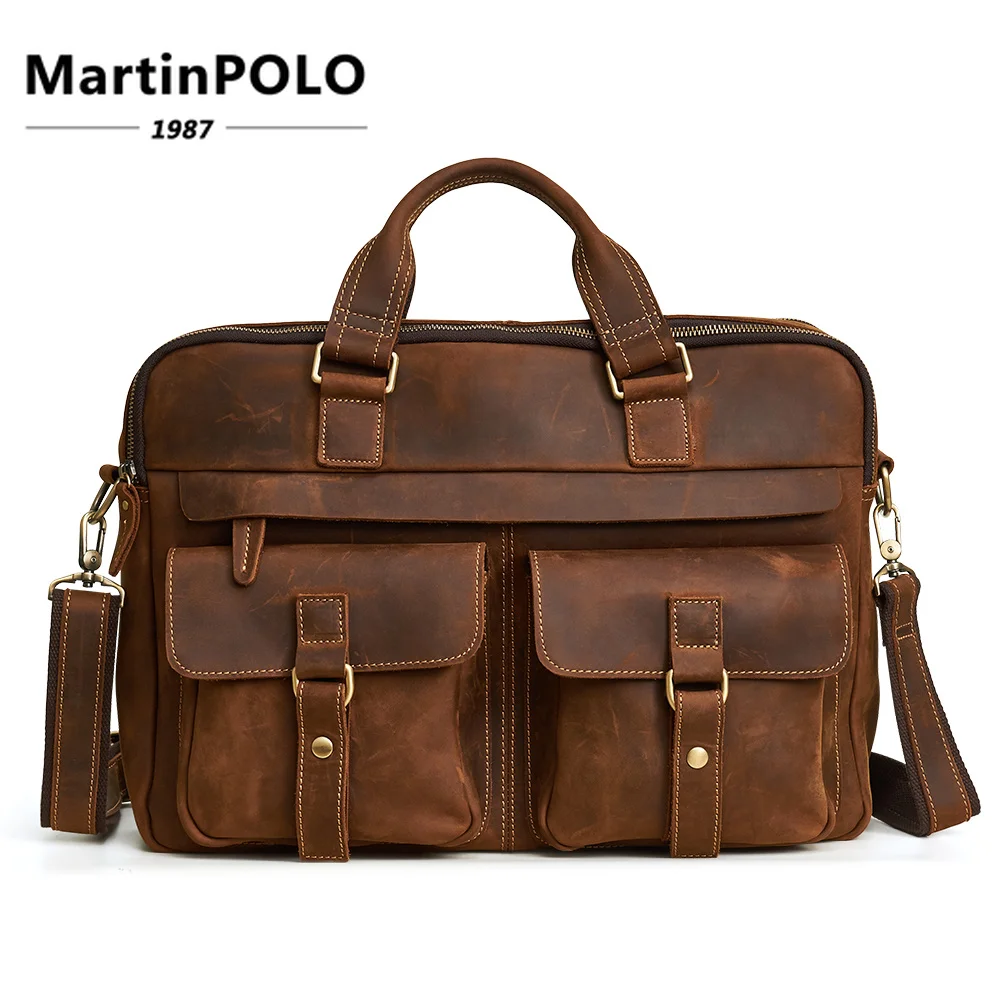 

2019 Genuine Leather Bag Men's Briefcase Leather Laptop Bag Business Computer Shoulder Bag Crossbody Messenger Handbag Male Bag