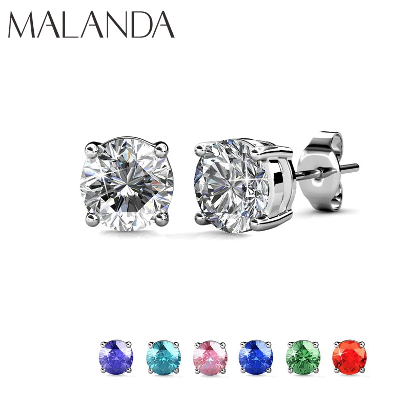 

Malanda Small Round Zircon Piercing Earrings For Women Crystal From Swarovski New Fashion Stud Earrings Wedding Jewelry Gift