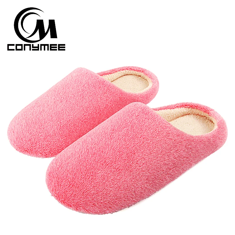 

CONYMEE 2018 Flats Shoes Women Home Slippers Terlik Soft Velvet Woman Winter Shoe Zapatos Mujer Big Size Warm Furry Slipper Pink