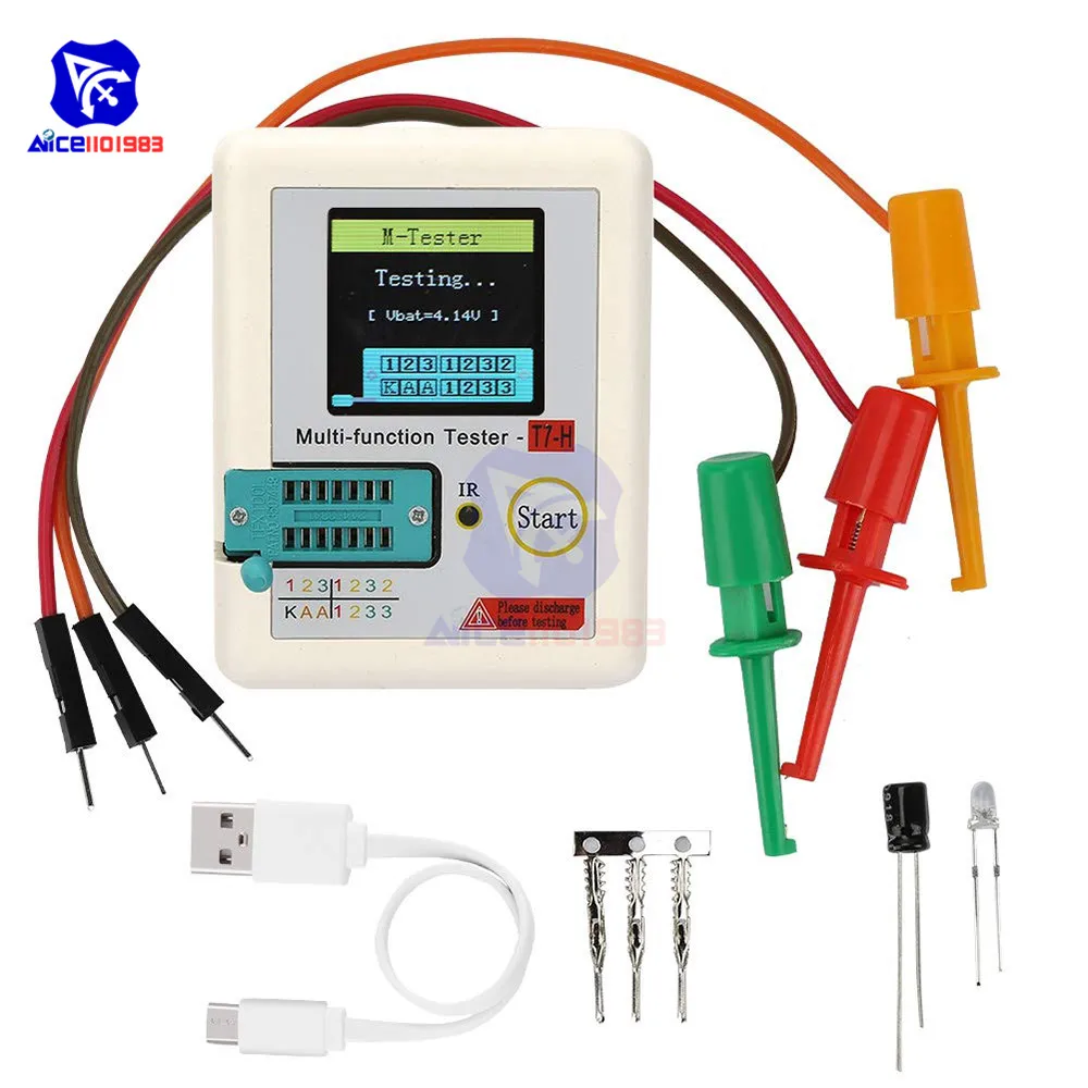 

Portable Transistor Tester TC-T7-H Multifunctional ESR Diode Triode Transistor Tester Capacitor 25pF-100mF Resistor 0.01-50MΩ