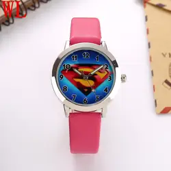 1 единица/партия Лидер продаж Мультфильм Супермен обувь для мальчиков детские подарки часы время кварцевые маленький кожаны