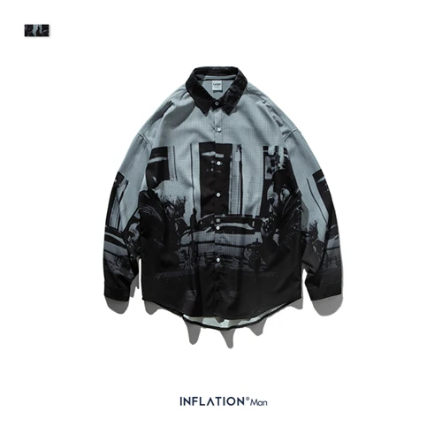 Inchaiton FW Новая мужская рубашка Harajuku Хип Хоп с длинным рукавом мужские рубашки с цифровой печатью свободная Мужская Повседневная рубашка бренд 92139W - Цвет: as picture shown