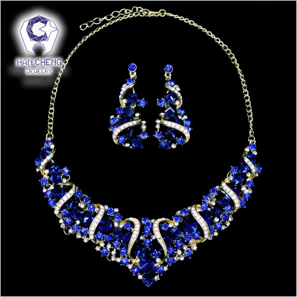 HanCheng New Fashion Luxury Statement Rhinestone Multicolor Cube Crystal Golden Metal Alloy Necklace/Earrings For Women Jewelry | Украшения