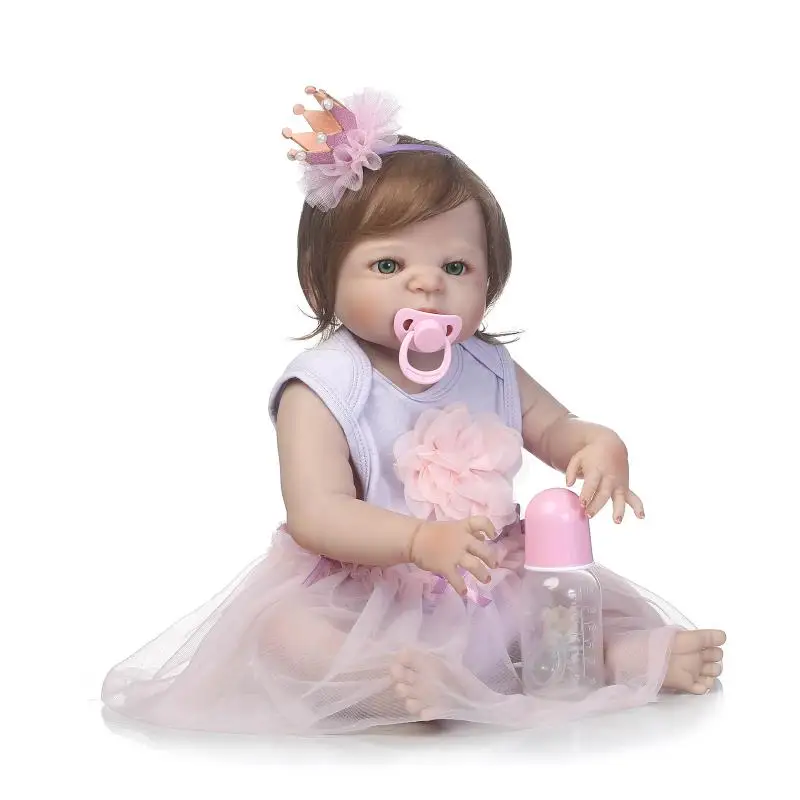 NPK 57 см прекрасный полный силиконовые sumilation реальность новорожденных для маленьких девочек с Корона reborn baby куклы