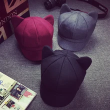 DT792 корейская модная восьмиугольная кепка с кошачьими ушками для женщин, однотонная шерстяная фетровая Кепка Newsboy на осень и зиму, берет шляпа художника