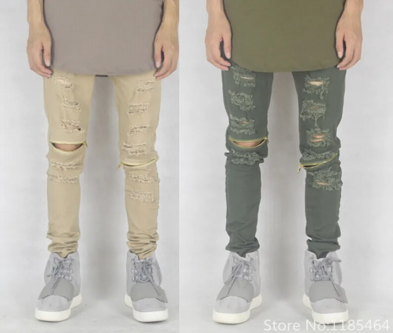 Olive green distressed jeans Clearance