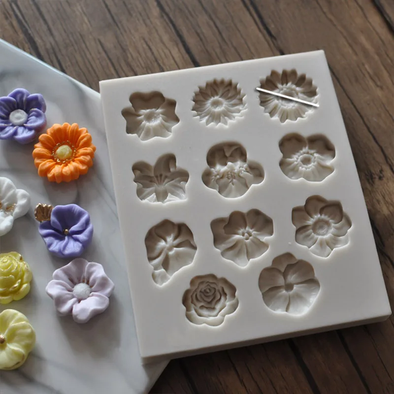3D Подсолнух розы цветы силиконовые украшения торта граница сахарное ремесло торт плесень Полимерная глина ремесла DIY