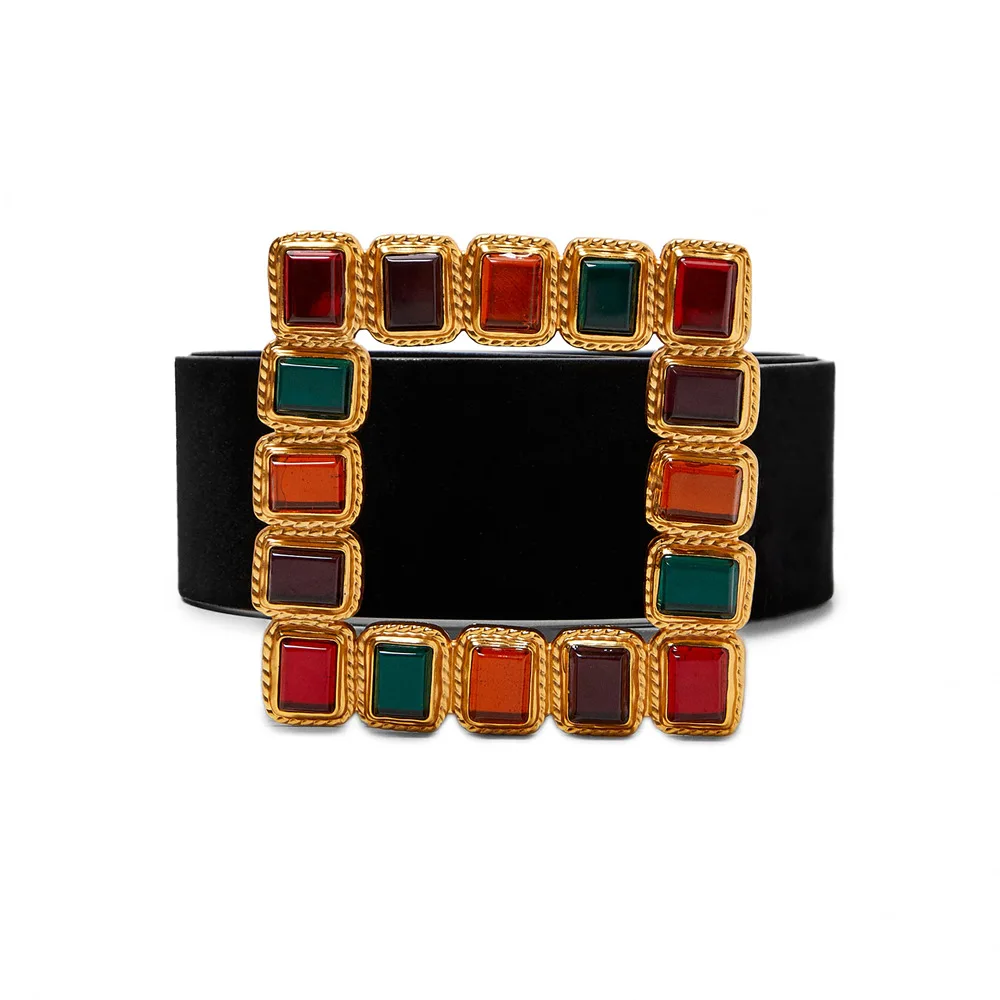 

Fashion Women Lady Girl Big Crystal Square Buckle Belt for Women High Quality Punk Leather Waist Belt